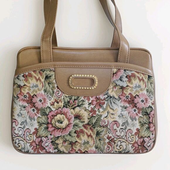 Vtg Ambassador Tapestry Shoulder Purse Boho Carpet Hand Bag Cottage/ Granny Core - Picture 2 of 16